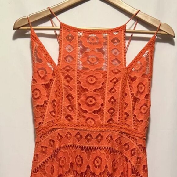 Free People Just Like Honey Lace Dress Orange Cocktail Wedding High Neck Size 6 - Picture 8 of 11
